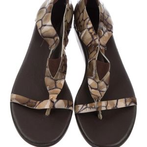 Donald J. Pliner Brown and Beige Snakeskin-Print Leather Thong Sandals